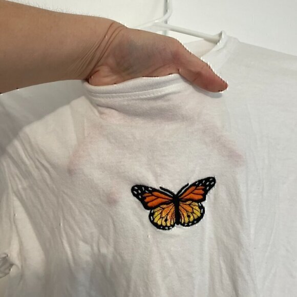 JOHN GALT BRANDY MELVILLE White Embroidered Monarch Butterfly Embroidery T-Shirt - Picture 5 of 11